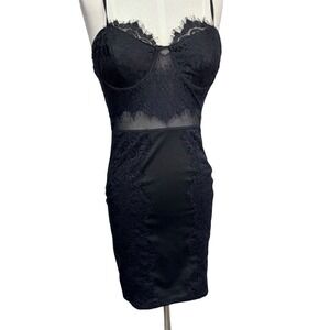 Row‎ A Black Lace Mesh Bustier Mini Dress Clubwear Romantic Date Night Women's S